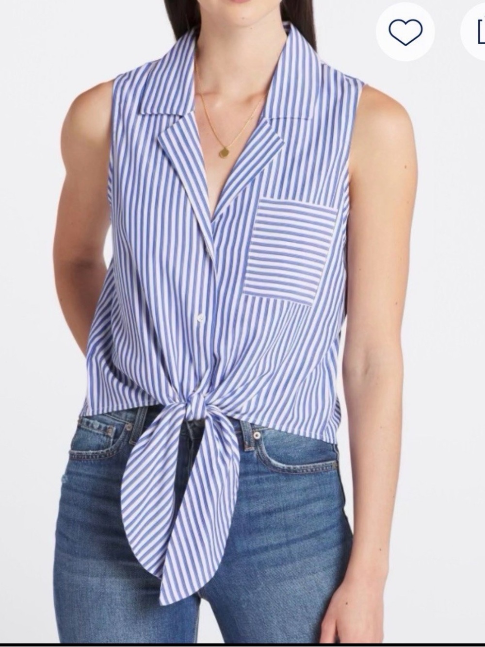 Vigoss Stormi One Pocket Tie-Front Top. Sleeveless Blue/White Women’s Size XL